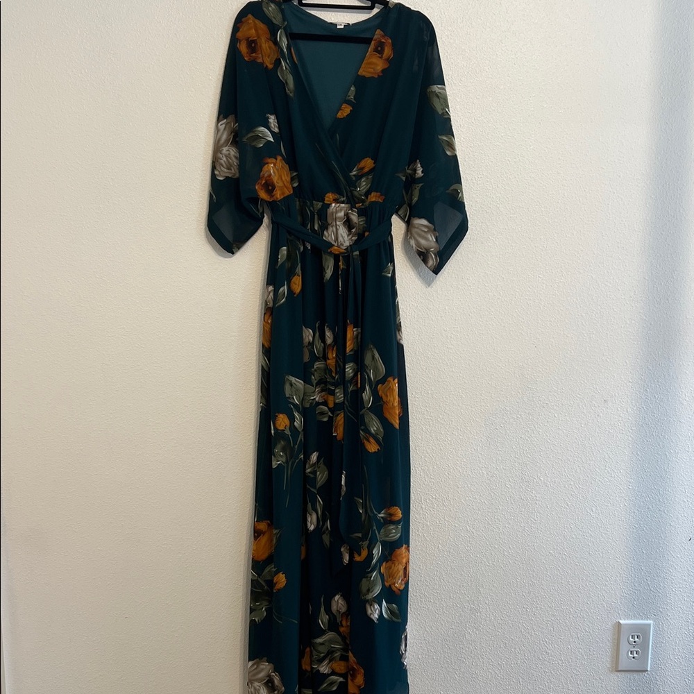 Baltic Born Teal Floral Maxi Dress with Mustard and Cream Blooms - Picture 2 of 9